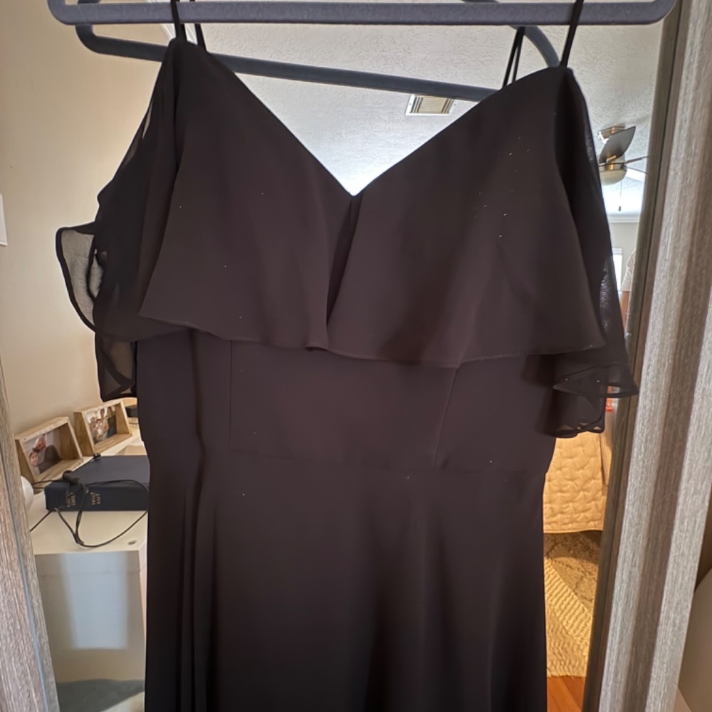 Morilee Madeline Gardner Black Maxi Dress Sz 10P Petite V-Neck Formal Wedding
